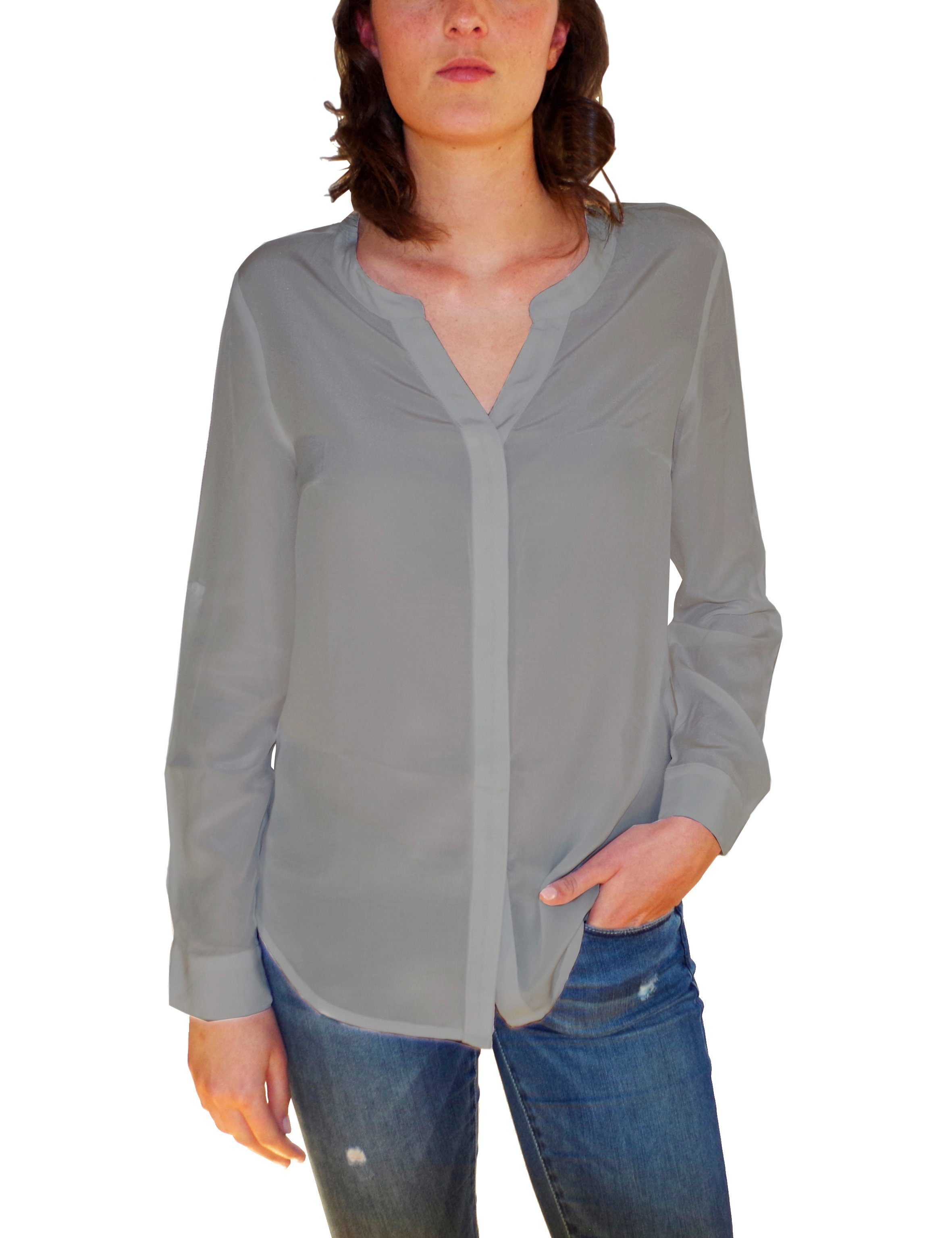 Posh Gear Seidenbluse Damen Bluse Camicetta aus 100% Seide grau