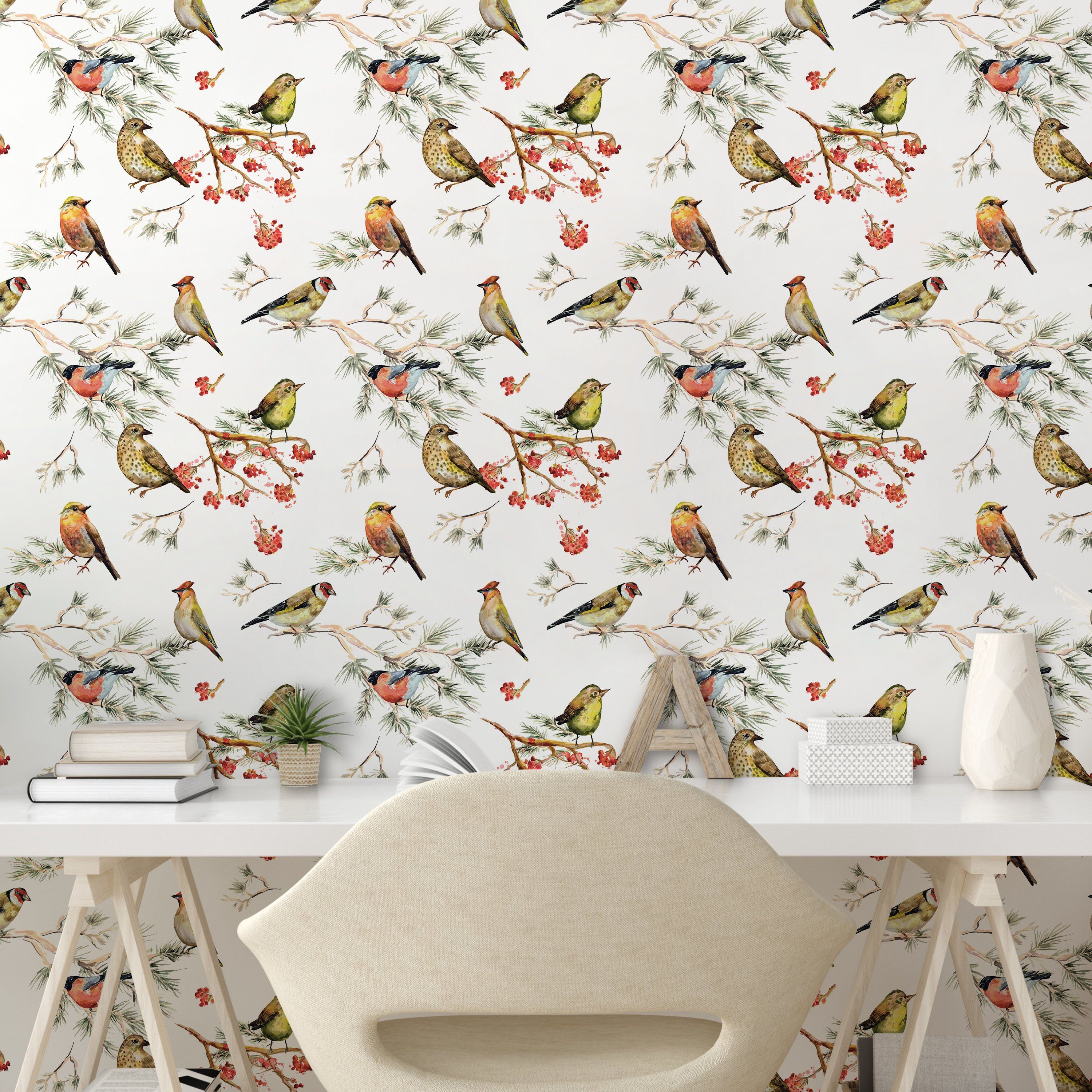 Waldvögel selbstklebendes Tier Wohnzimmer Küchenakzent, Bunte Vinyltapete Abakuhaus