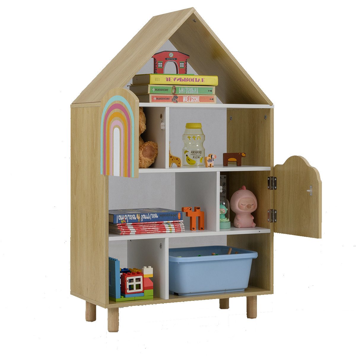 COSTWAY Kinderregal, Bücherregal Kinder in Hausform, Spielzeugregal Holz günstig online kaufen