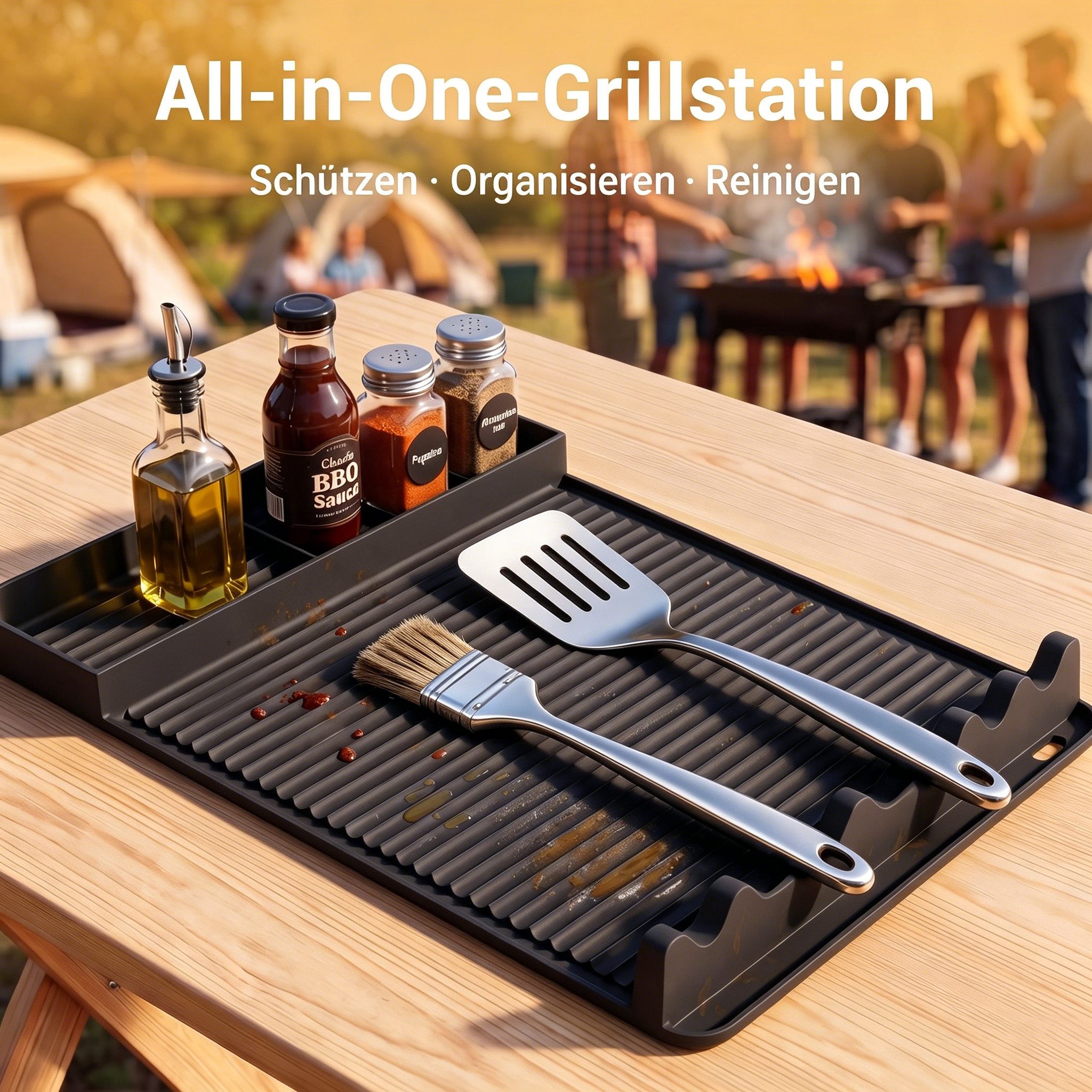 Diwzbyn Grillerweiterung Grillmatte Silikon Hitzebeständig, Rutschfeste Grillablage, Bis 230°C, für Grillwerkzeug & Arbeitsflächenschutz – Bild 3 von 5