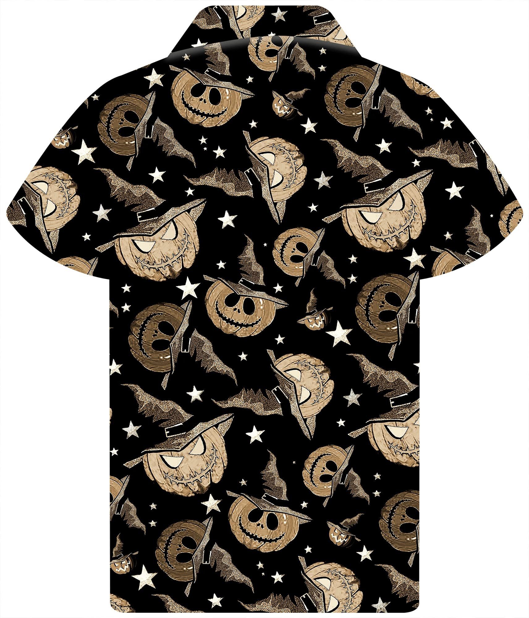 King Kameha Hawaiihemd Halloween Pumpkin Hat Hawaii-Hemd Kurzarm Front-Tasche Unisex