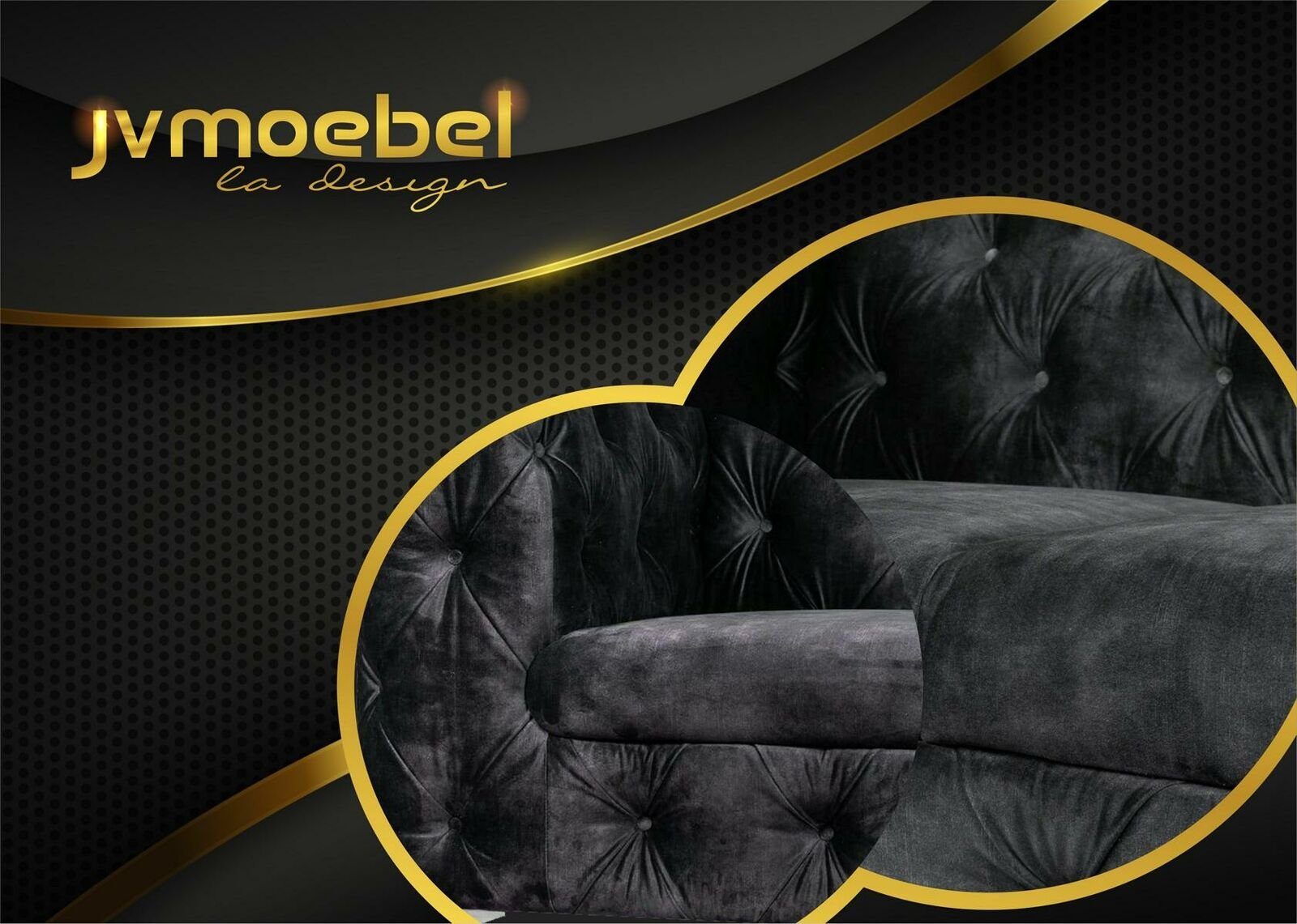 JVmoebel Chesterfield-Sofa, Garnitur Wohnlandschaft Sitzer Sofagarnitur Textil Design Schwarz 321 Chesterfield Couch
