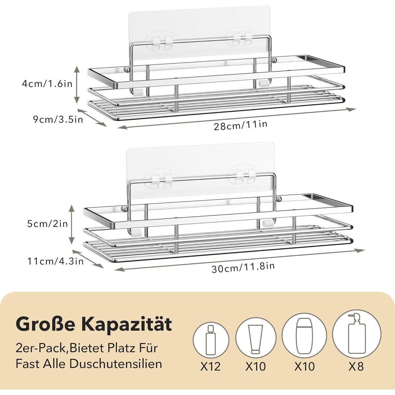 LuxusKollektion Duschablage Duschablage ohne Bohren 2 Duschregal Klebeflächen Silber – Bild 3 von 5