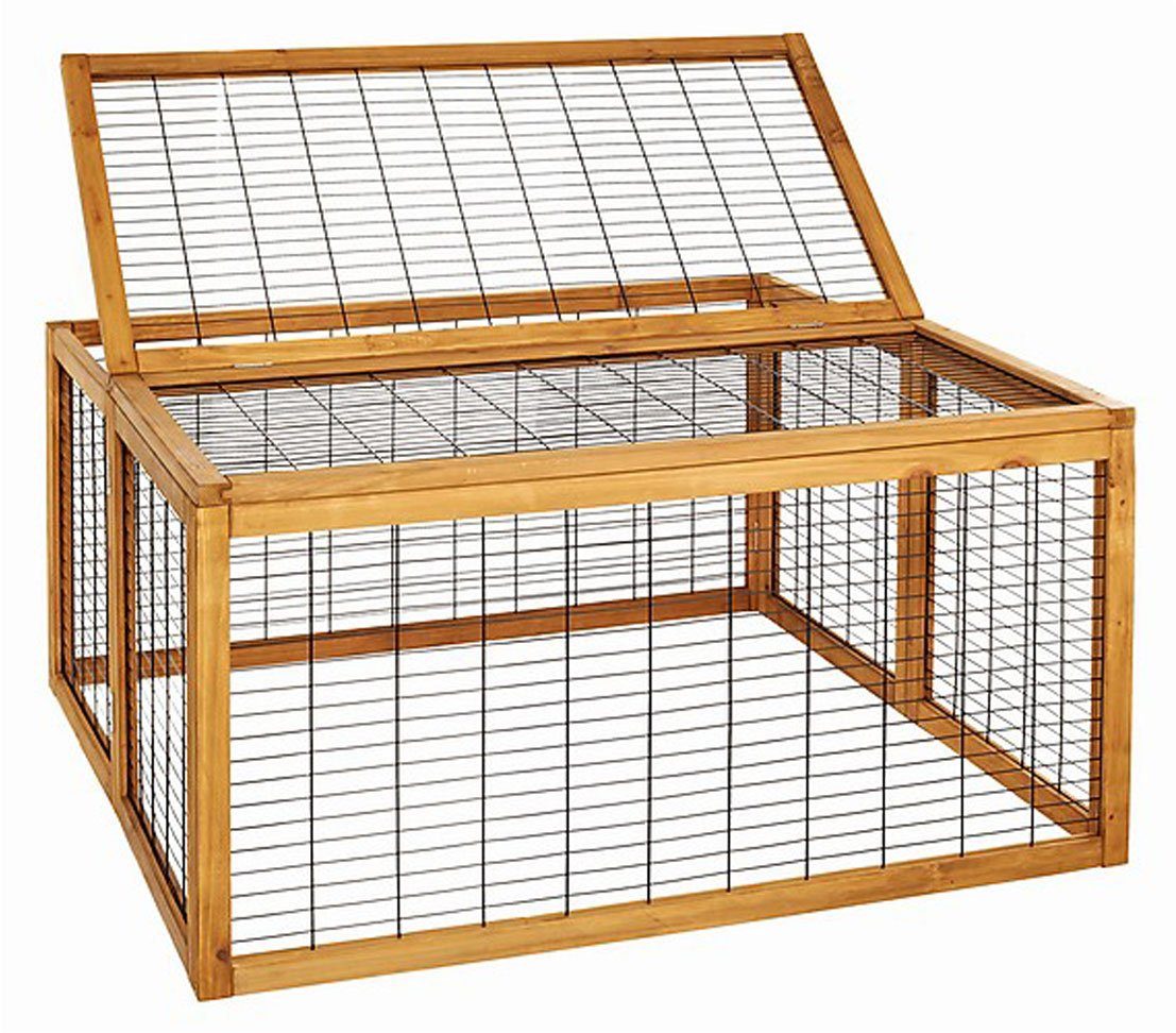 Dehner Freigehege Rolf, m. Klappdach, 116 x 116 x 58 cm, Holz/Metall, stabiles Holzgehege für Kaninchen & Nager mit klappbarem Dach
