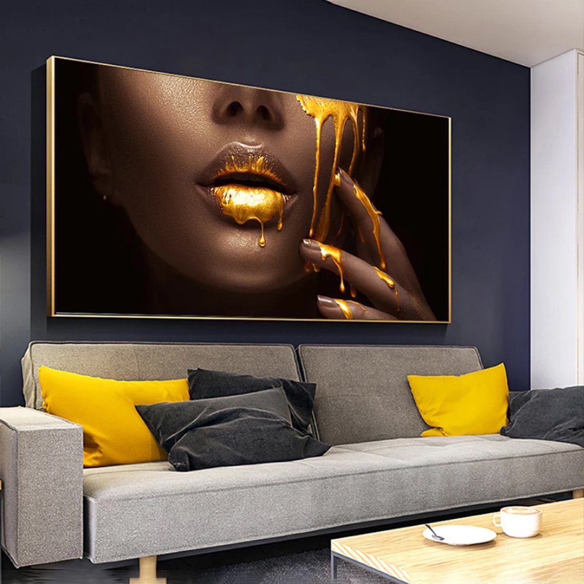 TPFLiving Kunstdruck »OHNE RAHMEN«, Motiv BZ324B, XXL Poster Leinwand -  Wandbild - Aktbild / Frauengesicht in Gold und Blau / Stilvolle Erotik 2  Farben in 8 Größen bis zu 100 x 200