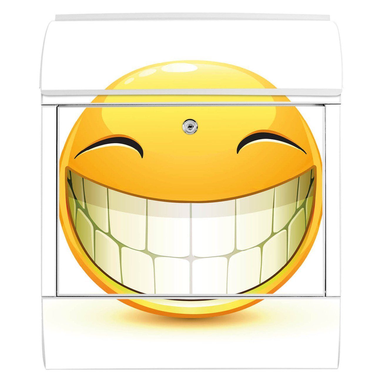 banjado Wandbriefkasten Stahl Smile 14cm Zeitungsfach), x 47 weiß mit pulverbeschichtet, witterungsbeständig, x (Wandbriefkasten 39