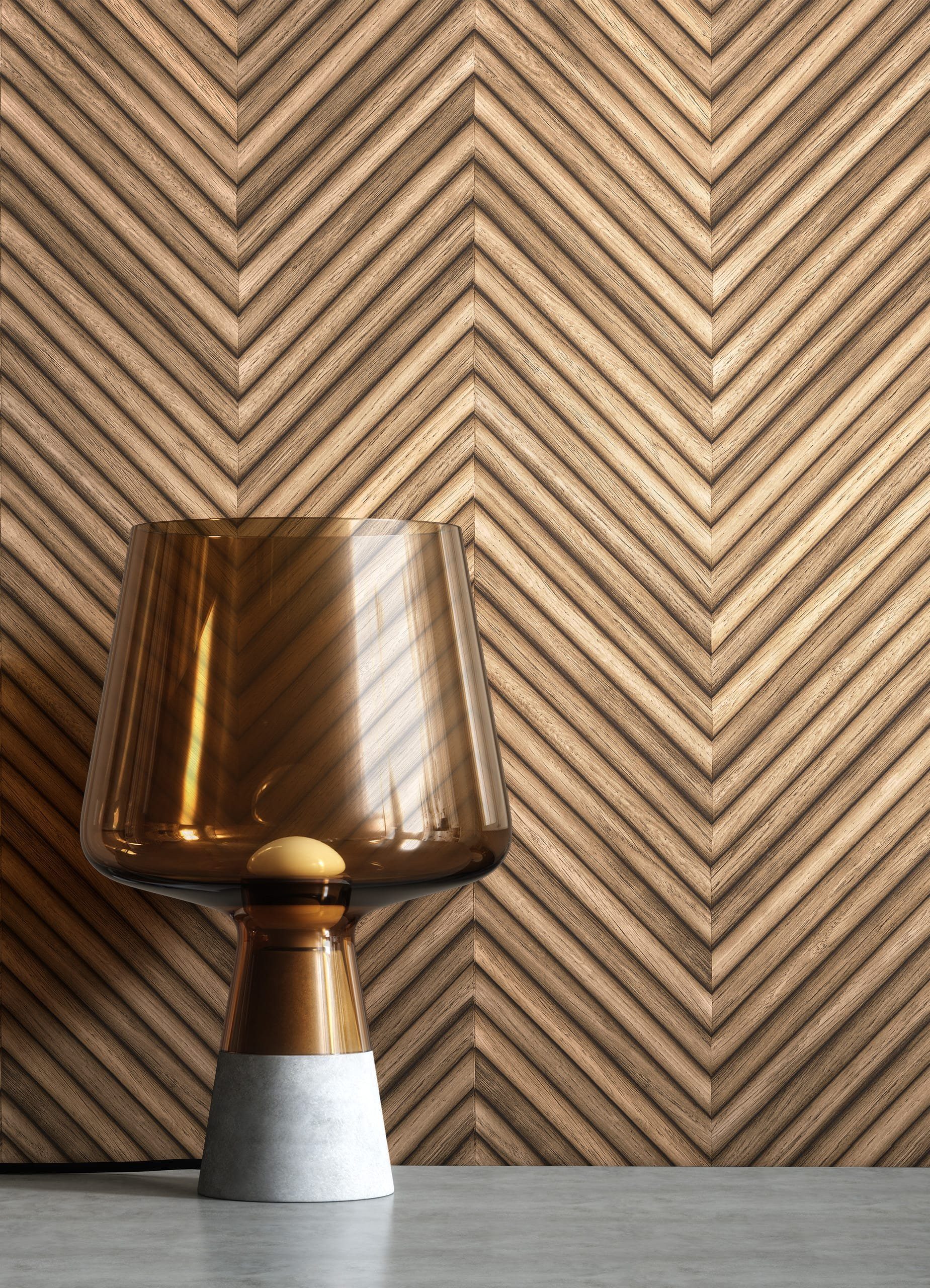 Newroom Vliestapete Yasha Brown Tapete Holztapete Holz,Paneele,Fischgräten, Braun Tapete Modern Holz - Holzwand Fischgrätenmuster Hellbraun Beige Boho Natur Paneele Fischgräten für Wohnzimmer Schlafzimmer Küche, Holzwand