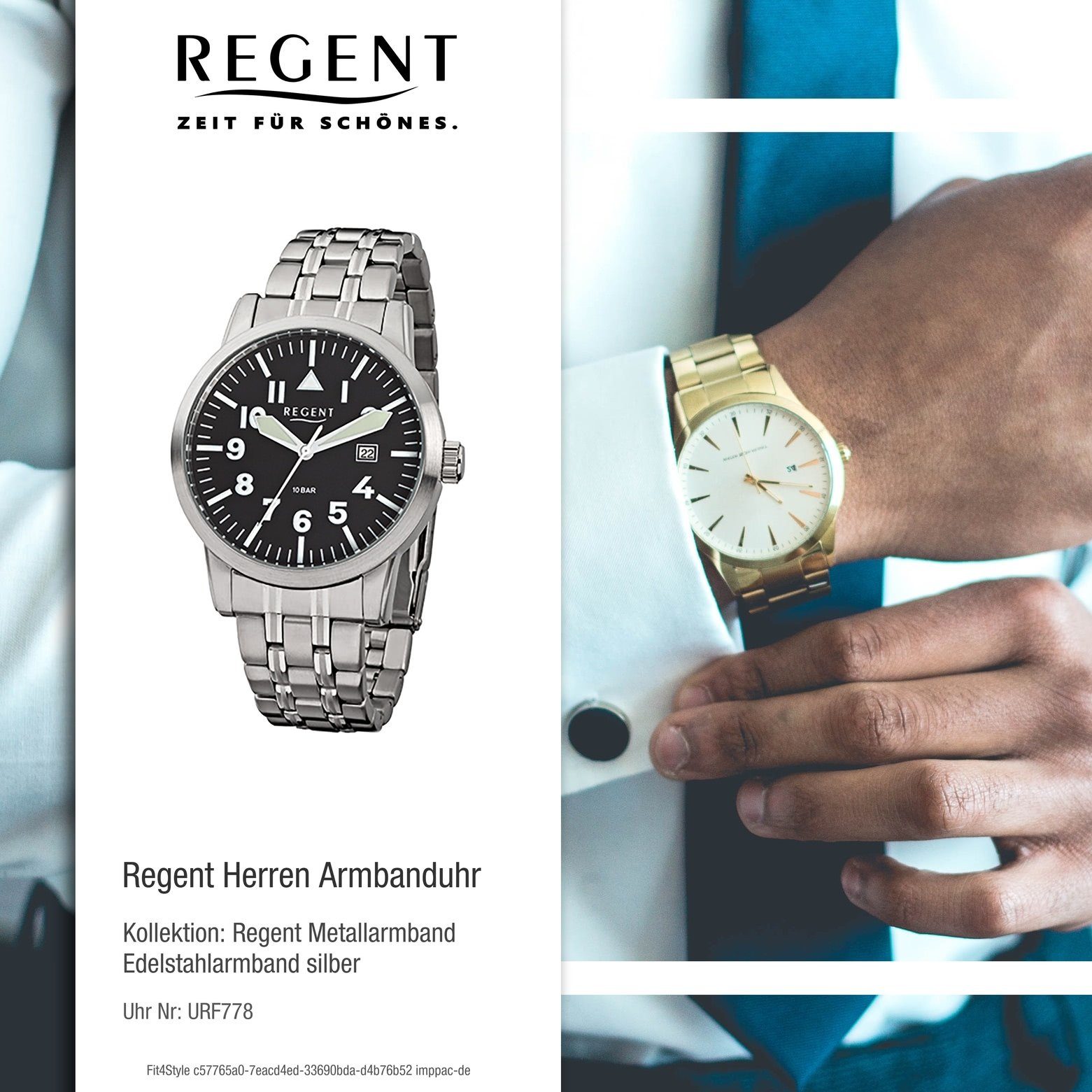 Regent rund, Armbanduhr Edelstahlarmband Herren-Armbanduhr Regent Analog, Herren (ca. silber groß Quarzuhr 42mm),