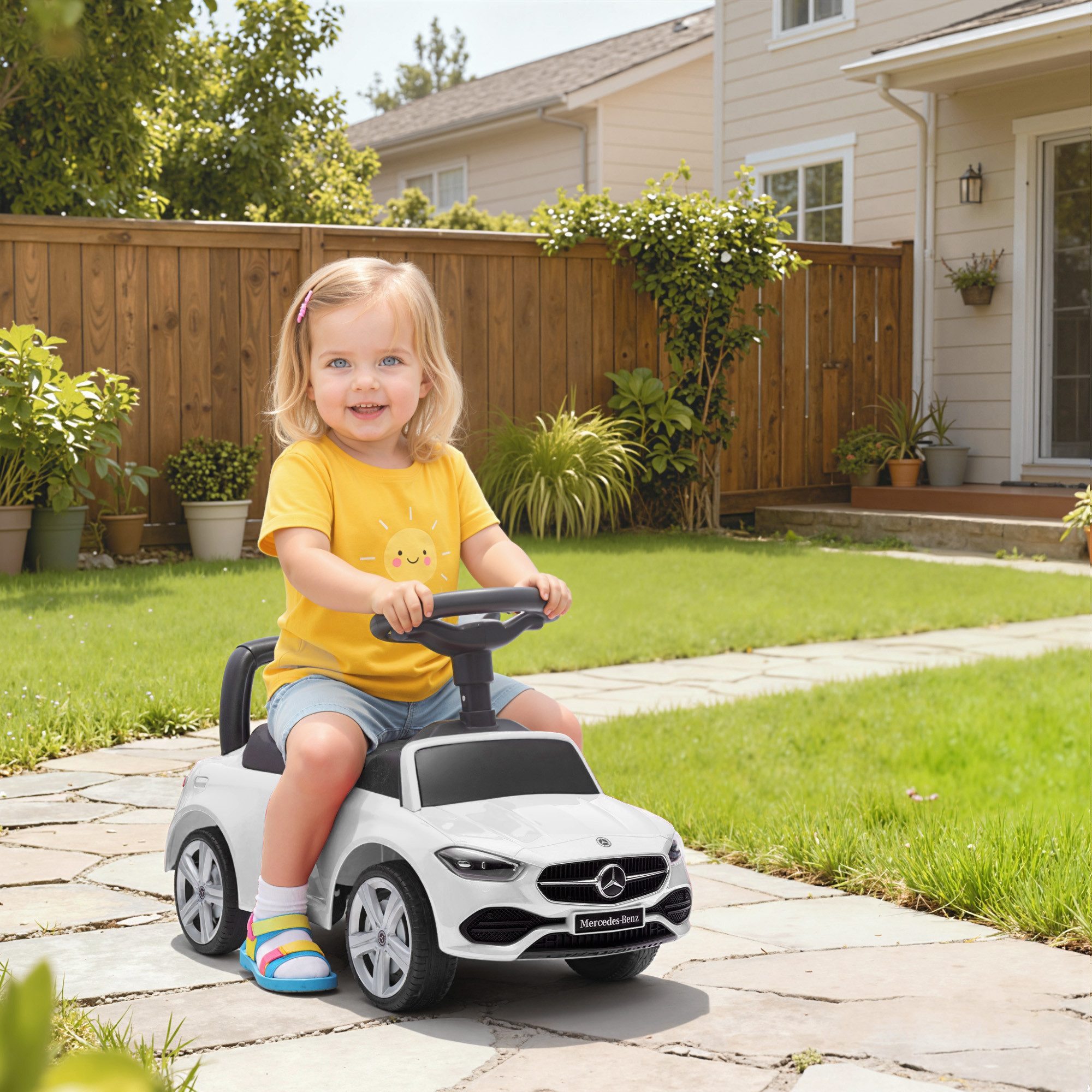 AIYAPLAY Rutscher mit Hupe, Motorgeräuschen, Stauraum unter dem Sitz, (Rutschfahrzeug, 1-tlg., Mercedes-Benz C-Class Rutschauto), für Kinder von 18-36 Monaten, Weiß