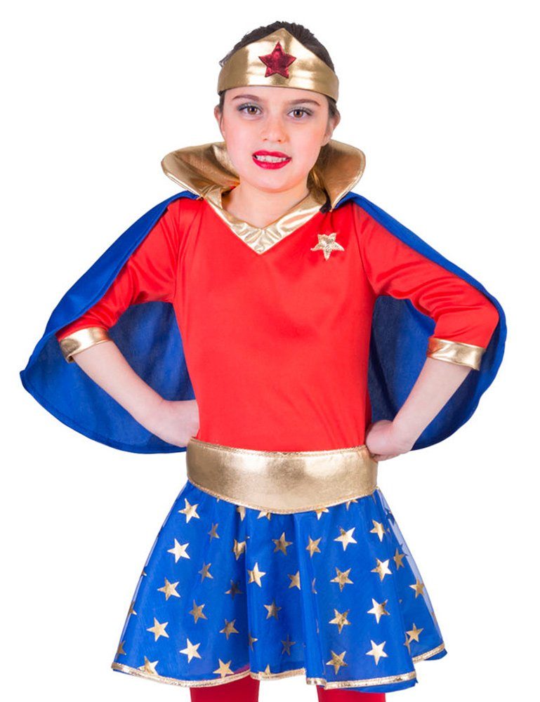 Funny Fashion Kostüm Super Girl Kostüm für Mädchen - Kinder Superheldin  Superman Blau Rot