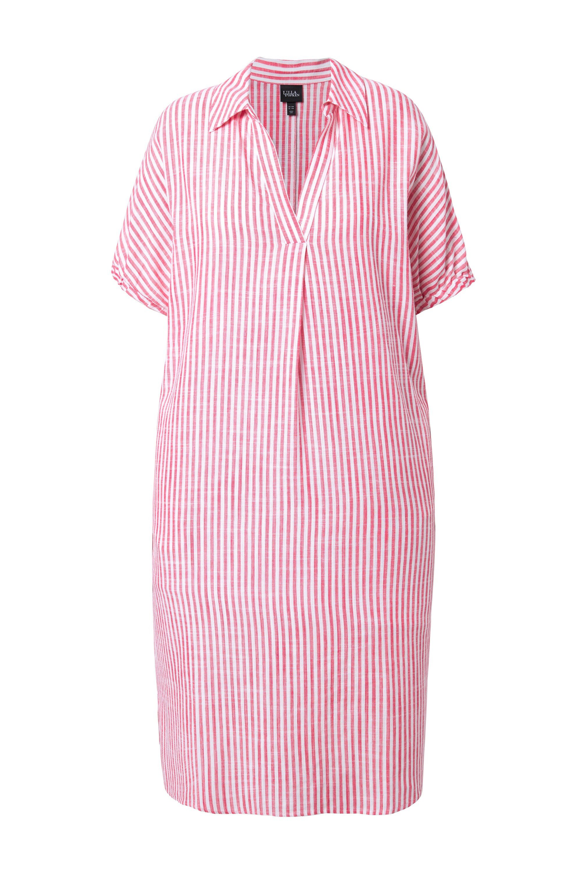 Ulla Popken Jerseykleid Leinenmix-Kleid Streifen Oversized Hemdkragen