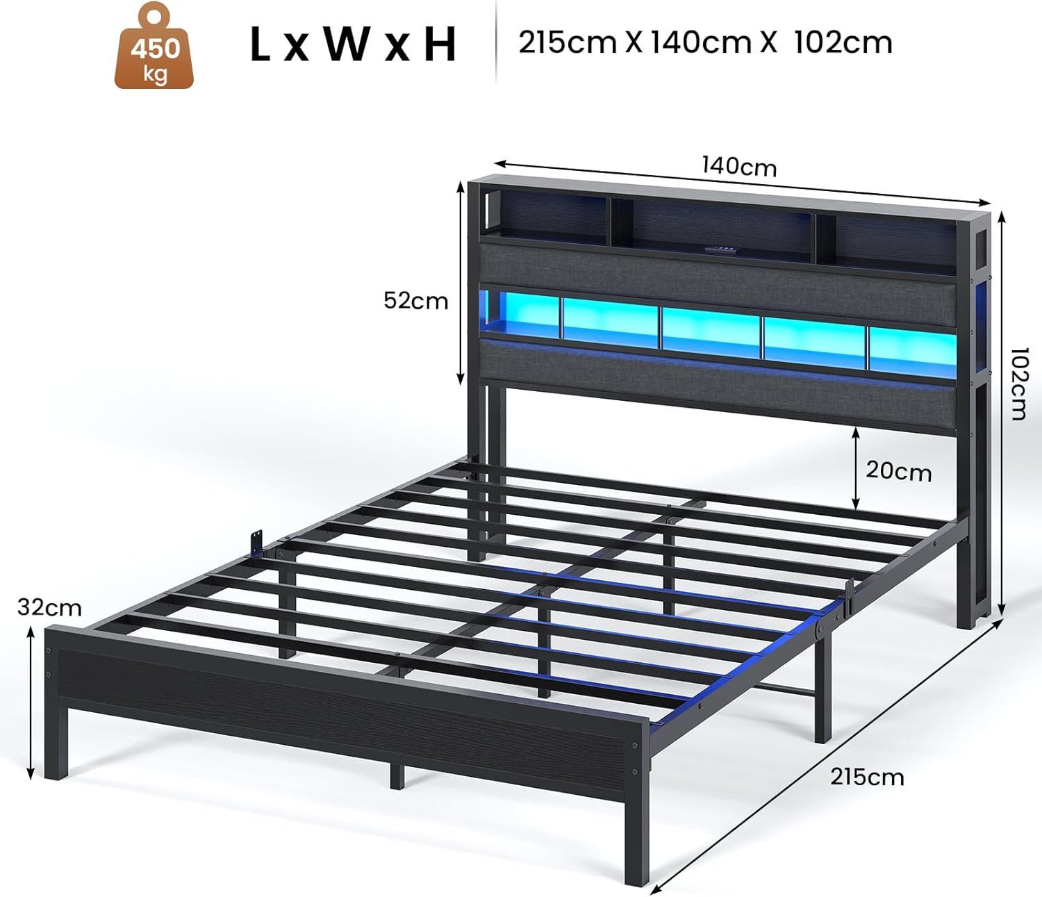 MSMASK Metallbett mit LED Beleuchtung & Ladestation, Kinderbett Jugendbett günstig online kaufen