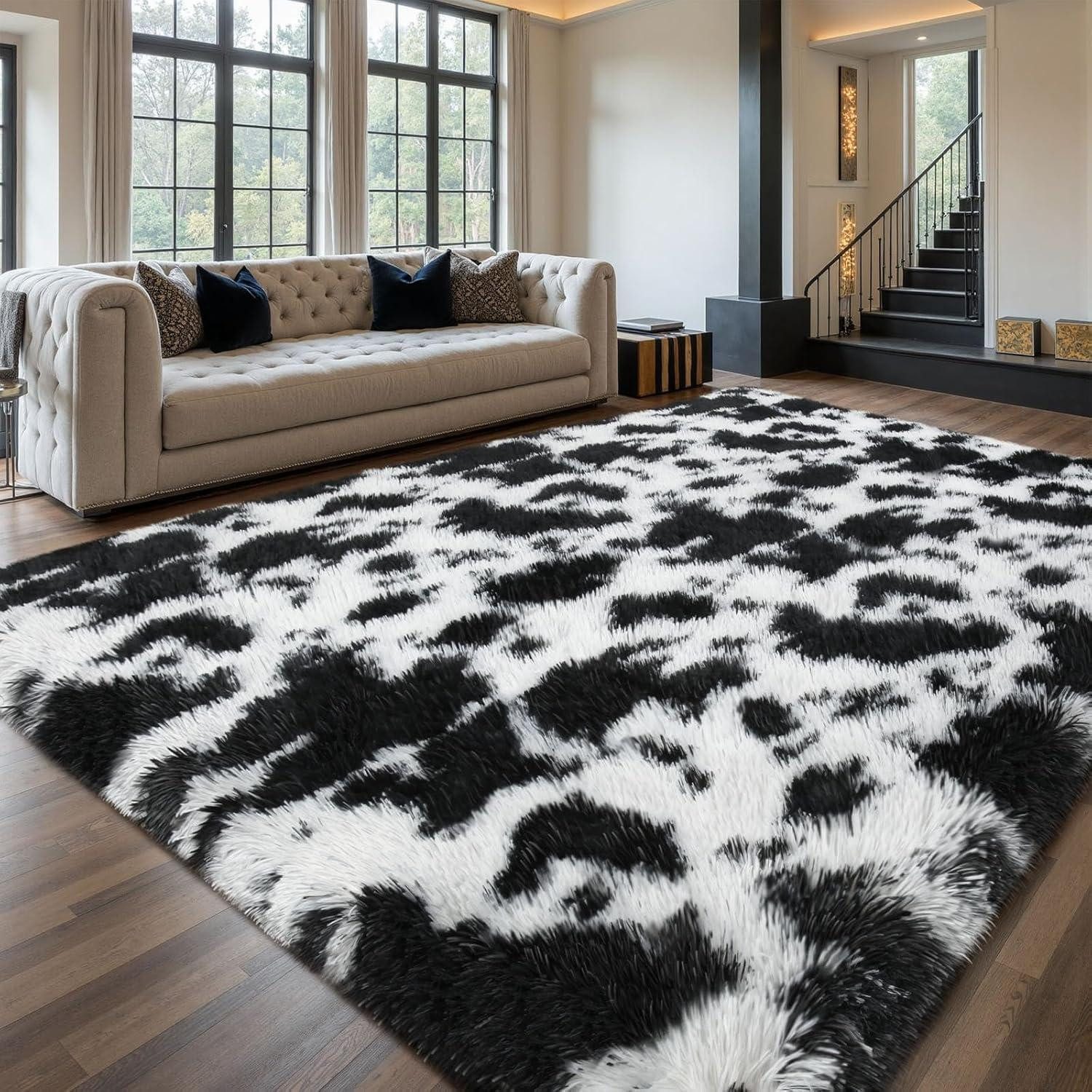 LuxusKollektion Hochflor-Teppich Teppich Hochflor Grau 200x300 Kuhfarbe 200 x 300 cm (Rechteckig)