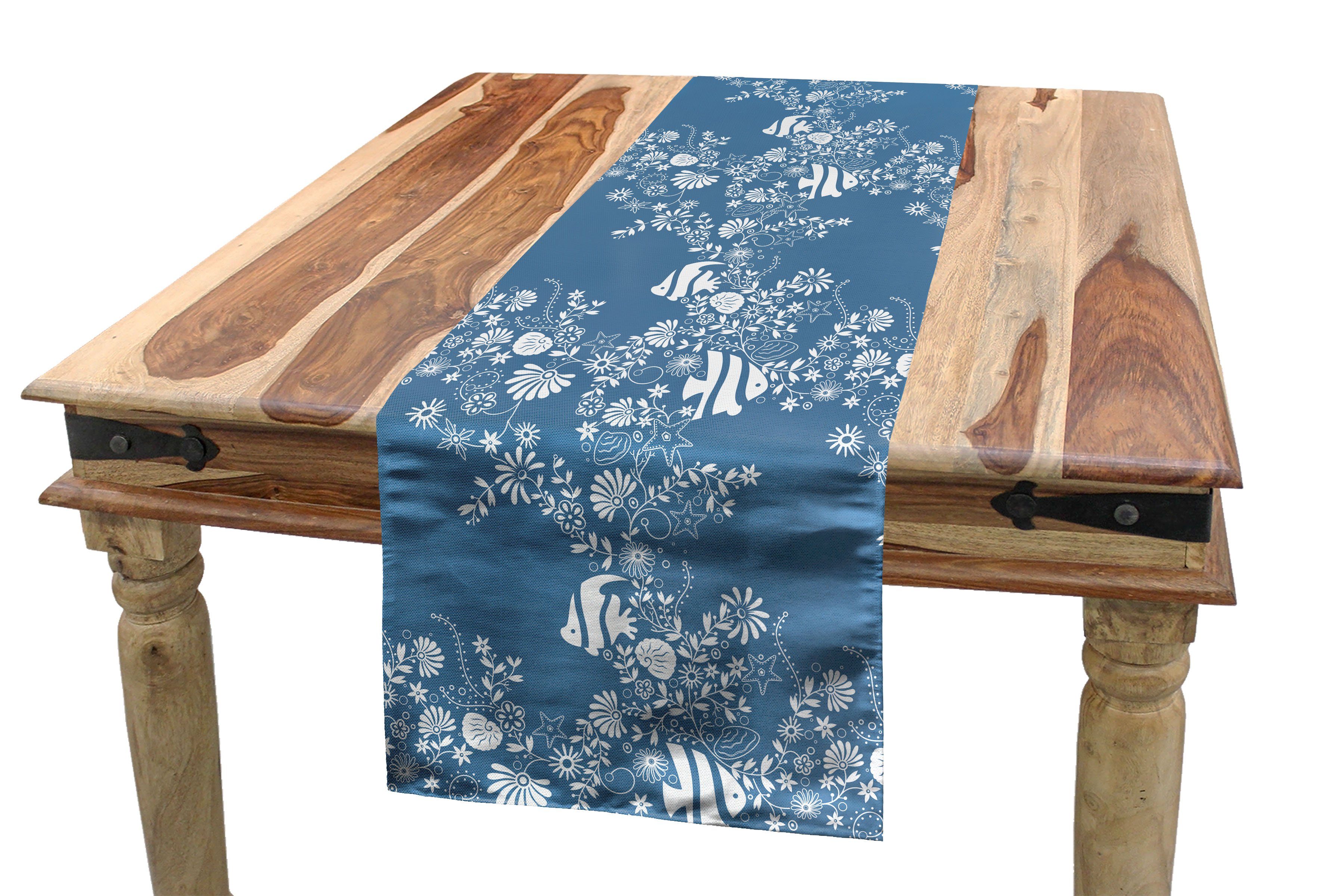 Abakuhaus Tischläufer Esszimmer Küche Rechteckiger Dekorativer Tischläufer, Sea Shells Blumen und Fische