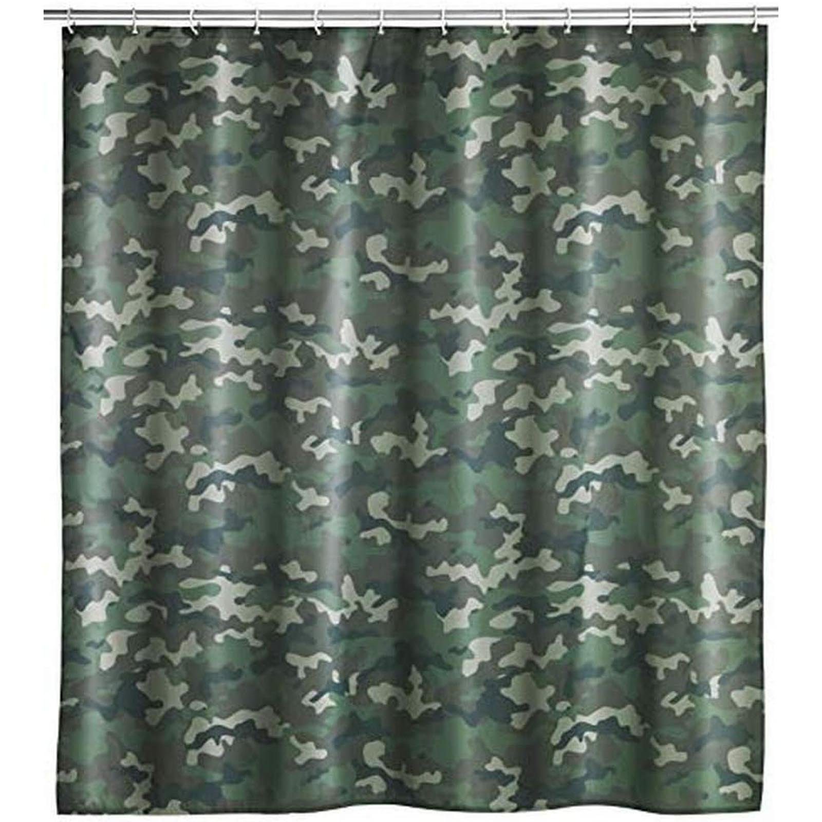 WENKO Duschvorhang Wannenvorhang Badewannenvorhang Camouflage Breite 180 cm, 180 x 200 cm mit 12 Duschvorhangringen
