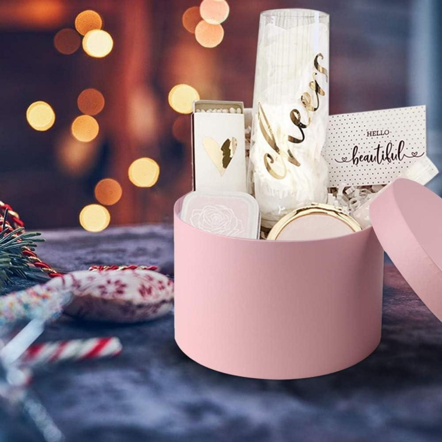 LuxusKollektion Geschenkbox 4er Set Geschenkbox Rund Karton Aufbewahrungsbox mit Deckel, Rosa