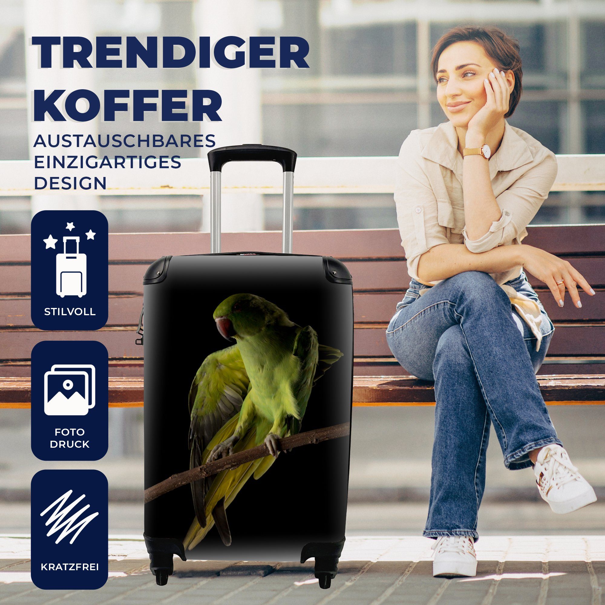 4 Ferien, Reisekoffer mit MuchoWow für Zweig, Handgepäck Reisetasche - rollen, - Vogel Papagei Rollen, Handgepäckkoffer Trolley,