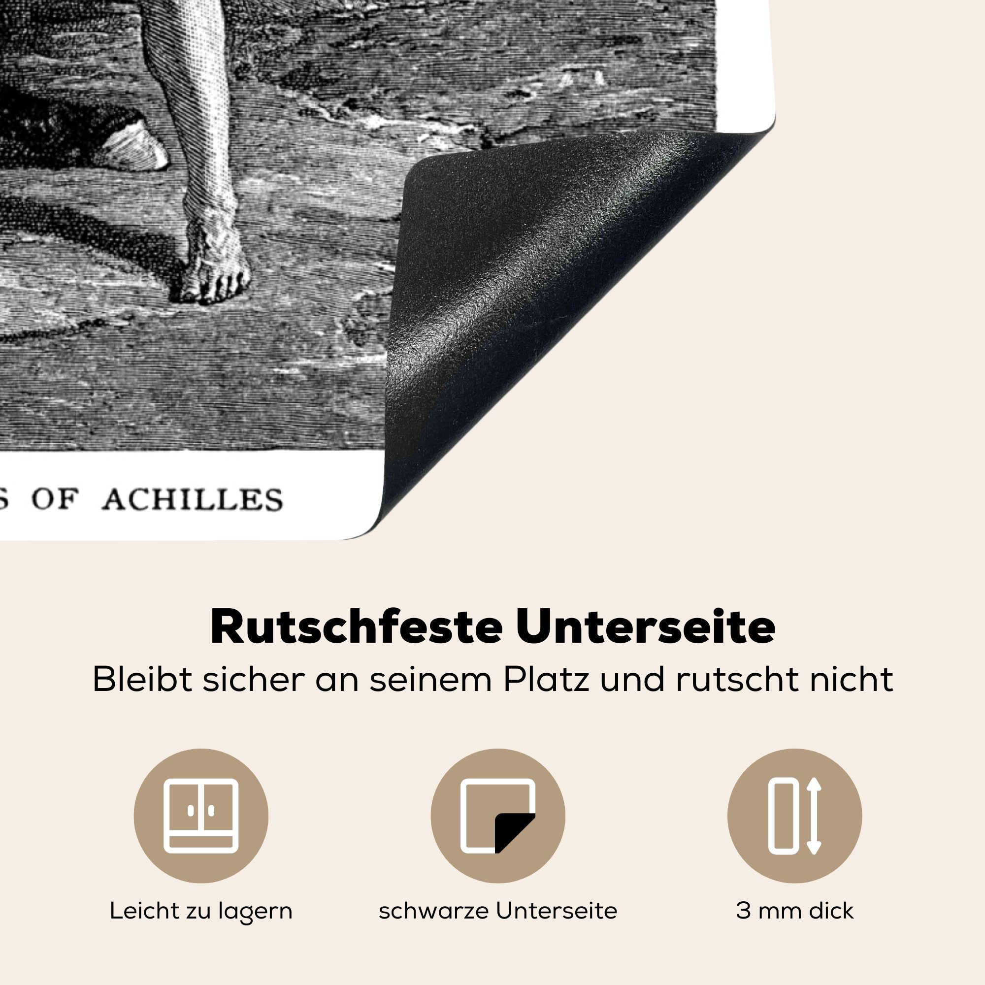 Arbeitsplatte antike Pferden, Ceranfeldabdeckung, seinen tlg), Eine 78x78 Achilles cm, von küche Herdblende-/Abdeckplatte MuchoWow Vinyl, (1 und für Illustration