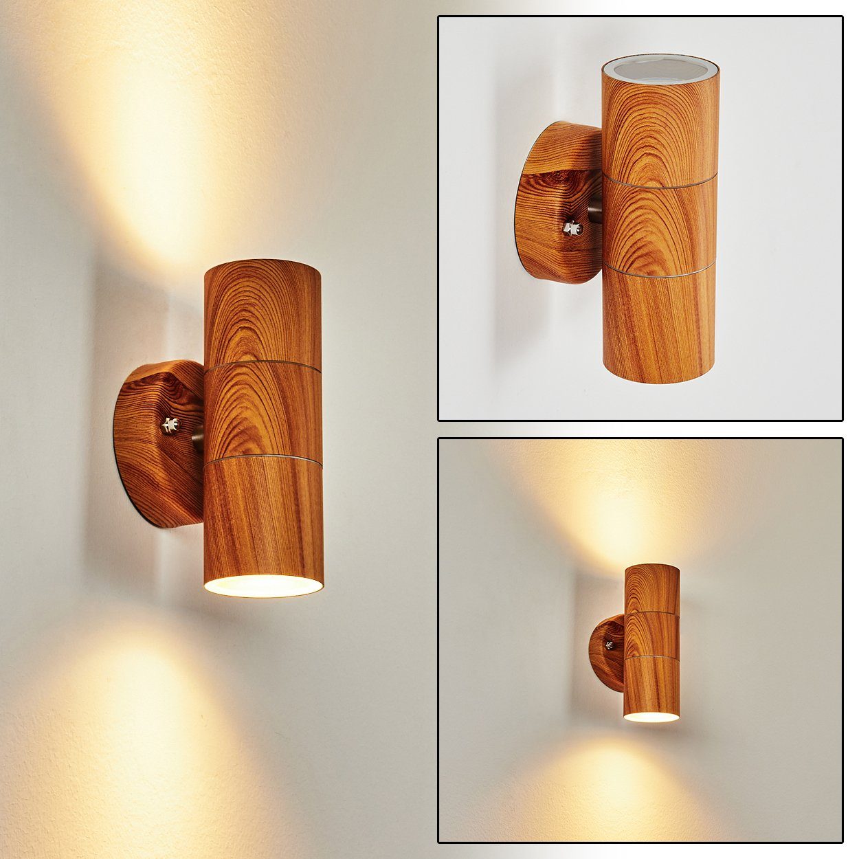 LED GU10, moderne Wandlampe Leuchtmittel, »Roncadelle« ohne Up&Down, Metall/Glas außen, aus geeignet Holzoptik/Klar, in Außen-Wandleuchte hofstein für Außenlampe IP44