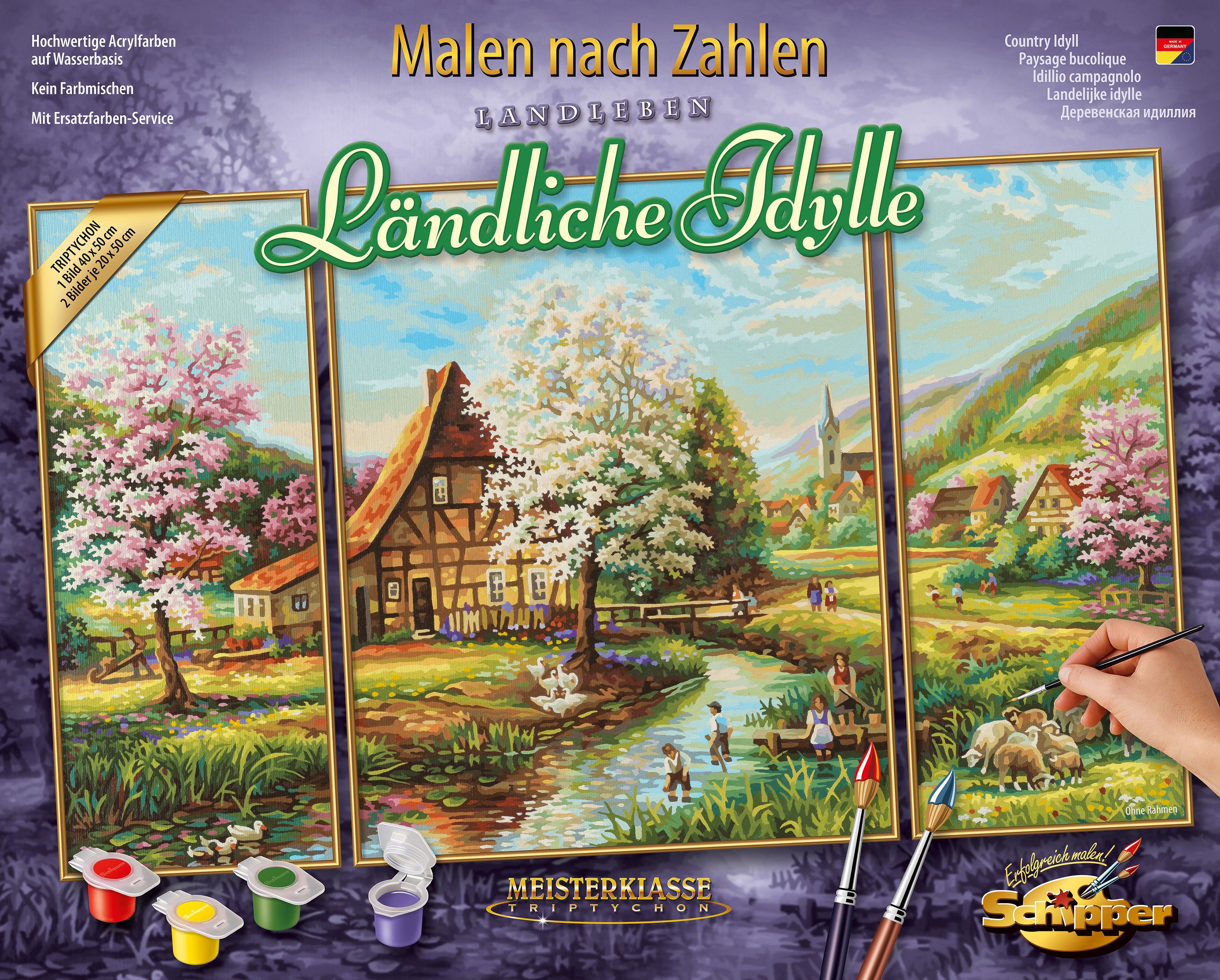 Schipper Malen nach Zahlen Meisterklasse Triptychon - Ländliche Idylle, Made in Germany