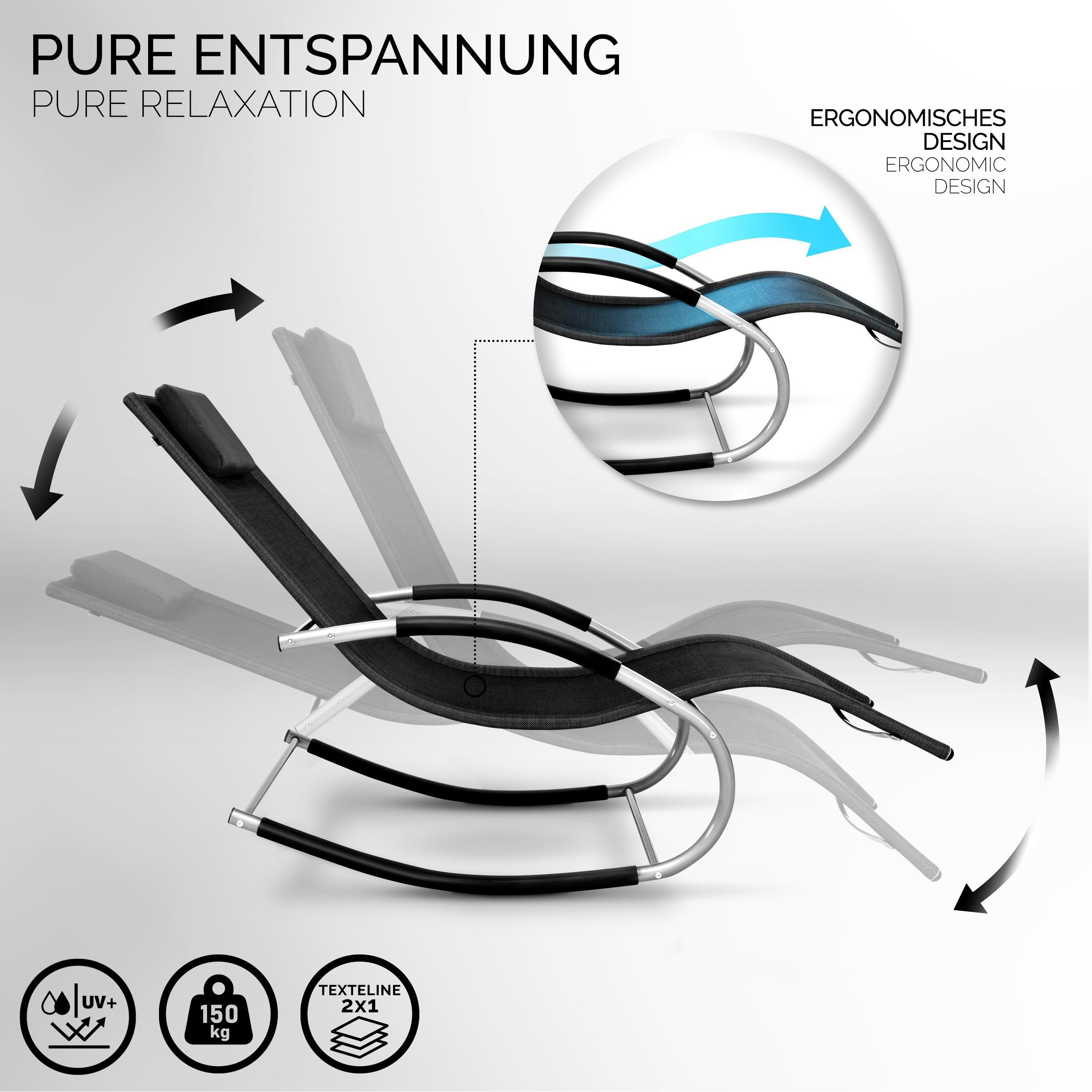 tillvex Gartenliege tillvex® Gartenliege Relaxliege Sonnenliege Schaukelliege Liegestuhl, atmungsaktiv