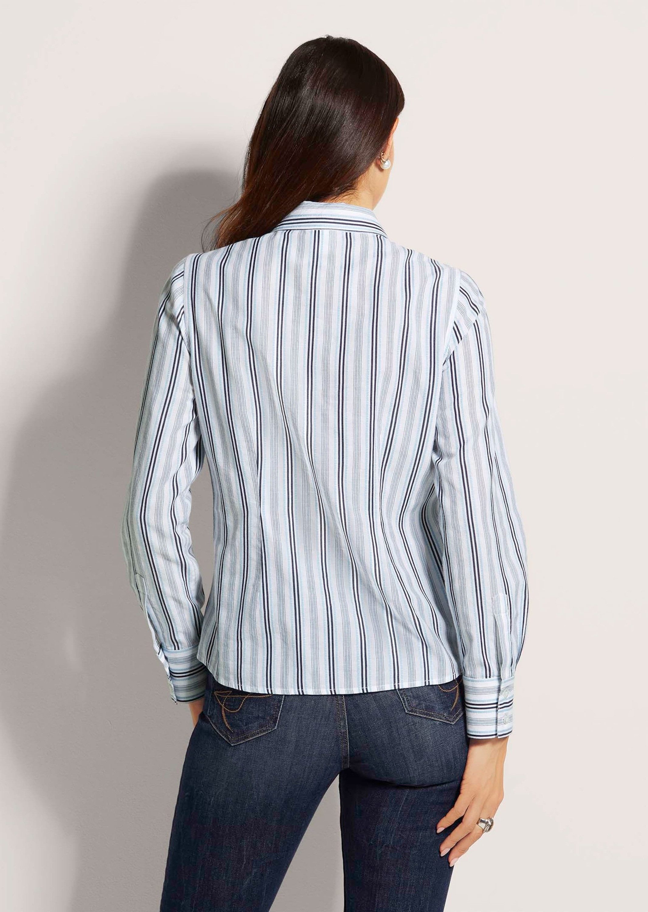MADELEINE Hemdbluse Modische Bluse mit Streifenmuster Gestreiftes Design mit Hemdkragen und durchgehender Knopfleiste