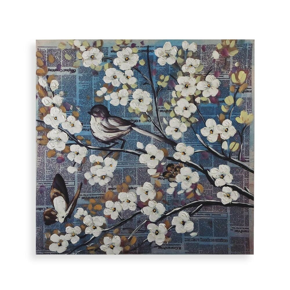 Bigbuy Bild Bild Wandbild Leinwand Vogel Blüten BaumLeinwand 80 x 80 cm, Vogel