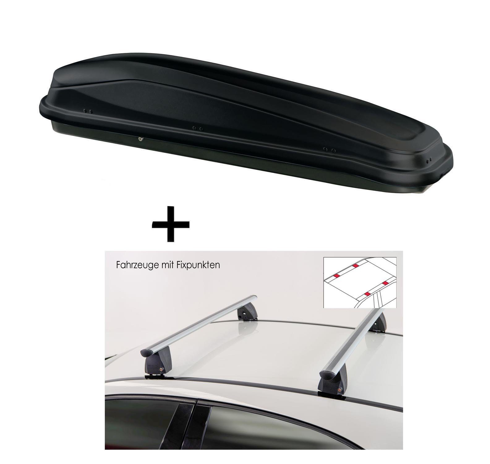 VDP Dachbox, Dachbox JUEASY300 300 Liter schwarz + Dachträger VDP Delta kompatibel mit Hyundai i30 (PD) (5 Türer) ab 2016