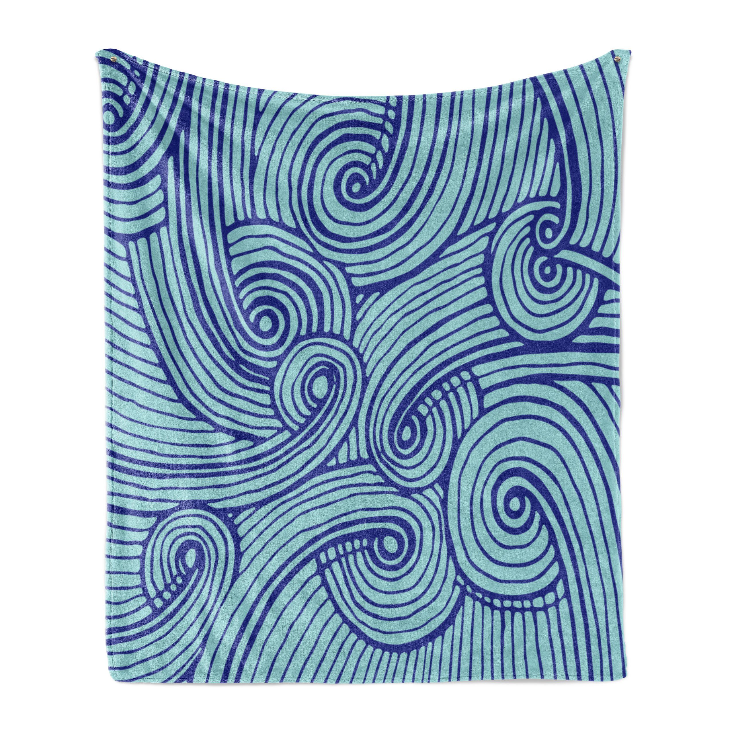 Wohndecke Gemütlicher Plüsch für den Innen- Ozean und Abstrakte Abakuhaus, Außenbereich, Blau Spiralen Wellenförmige