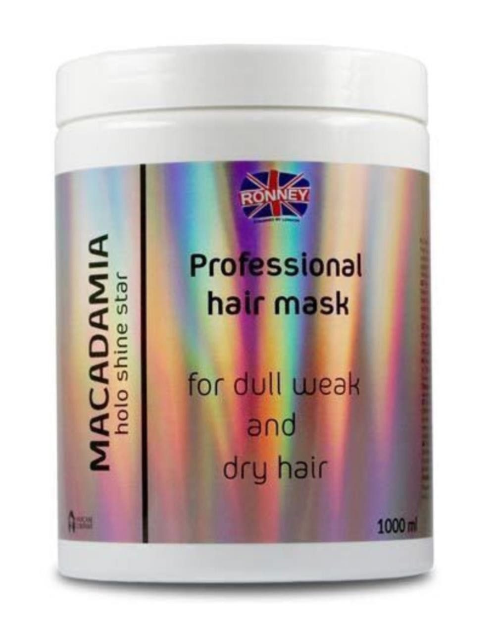 Haarmaske Ronney Professional holo shine star (1000 ml) hair mask Macadamia for, Tiegel, Macadamia-Maske repariert, stärkt und spendet Feuchtigkeit