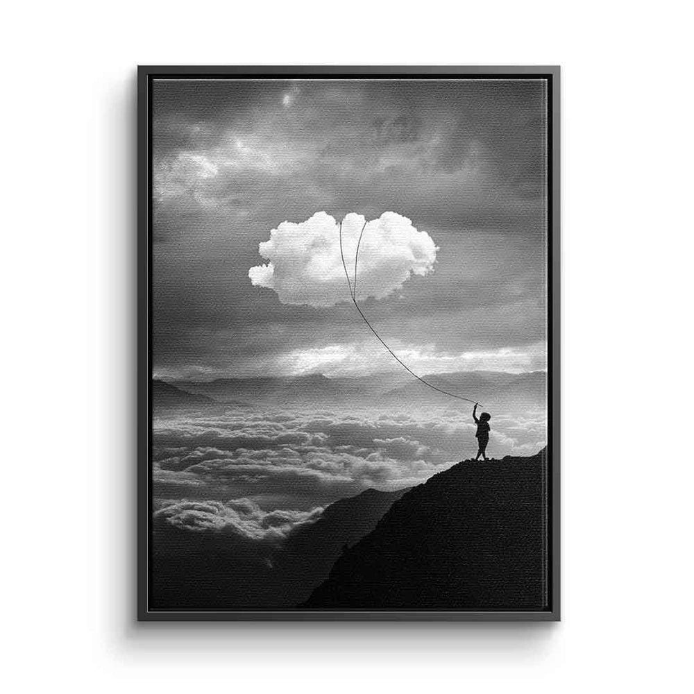DOTCOMCANVAS® Leinwandbild, Leinwandbild schwarz weiß Inspiration Wanddeko catch the clouds mit pr schwarzer Rahmen
