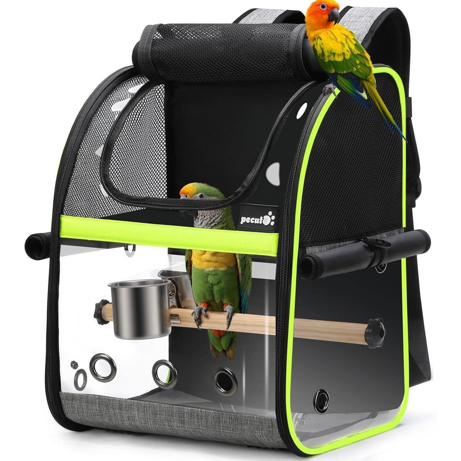 LuxusKollektion Tiertransporttasche Vogel Rucksack für Papageien mit Holzstab, Träger und von LuxusKollektion