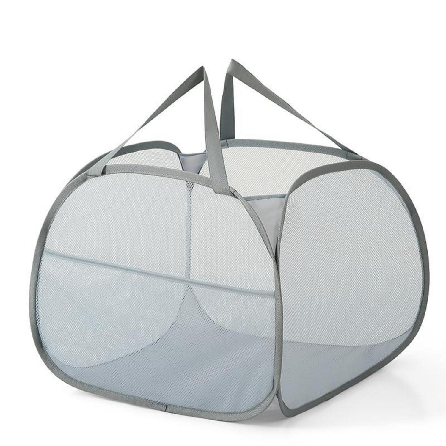LuxusKollektion Wäschetonne Wäschekorb PopUp Faltbar 90L Klappbar Griff Camping Reisen Grau