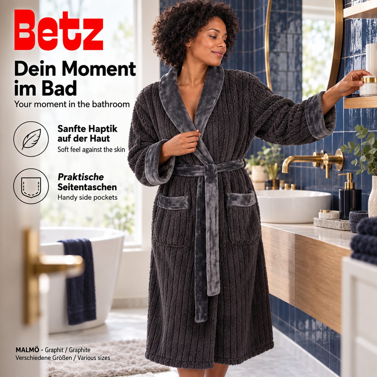Betz Bademantel Microfaser mit Schalkragen - MALMÖ - für Herren und Damen, Gürtel – Bild 3 von 5