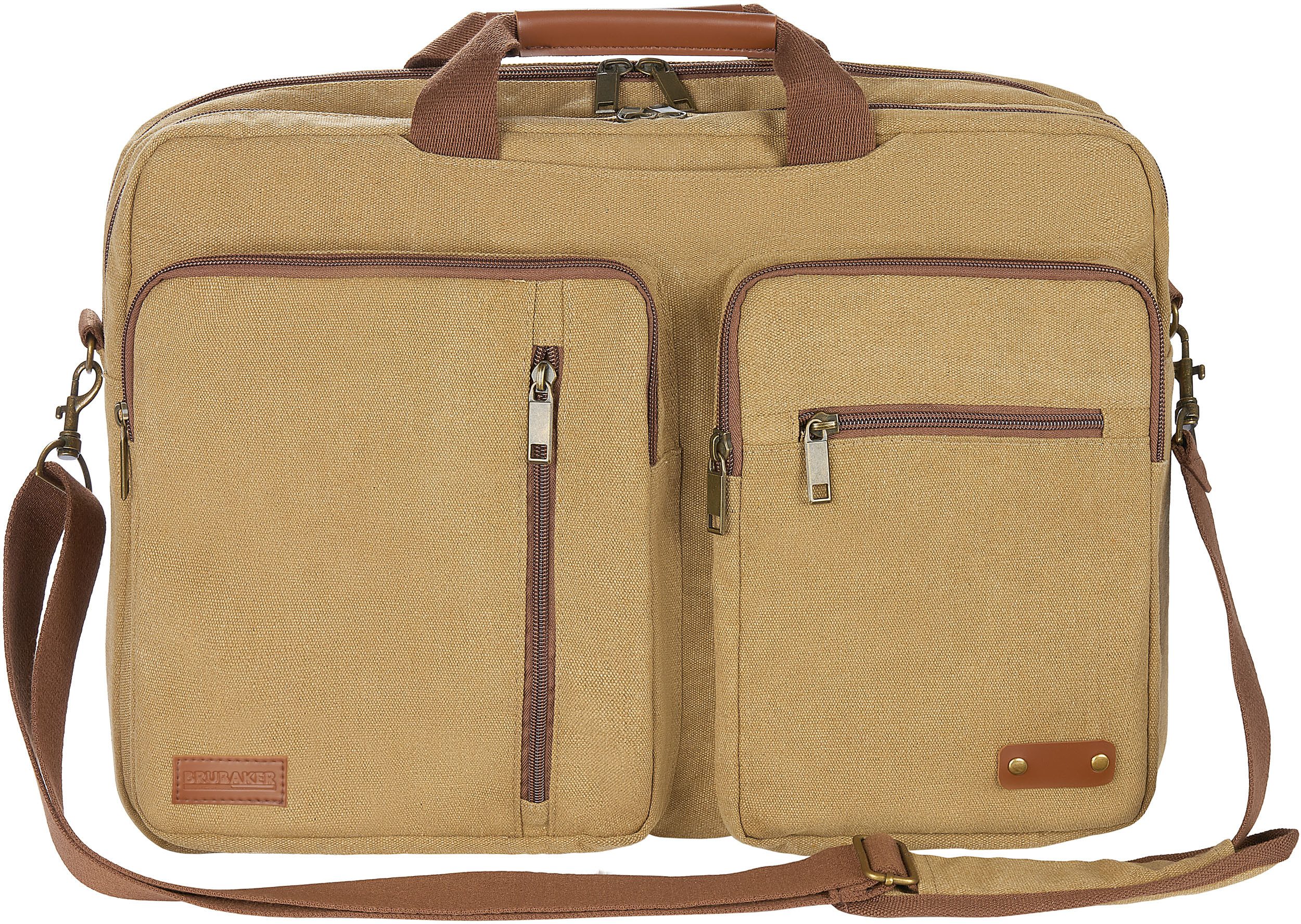 BRUBAKER Umhängetasche Vintage "Safari" - Poly Canvas Aktentaschen für Herren und Damen (3 in 1 Messenger Bag Tasche, 1-tlg., Braun), Retro Laptoptasche Businesstasche mit Rucksackfunktion