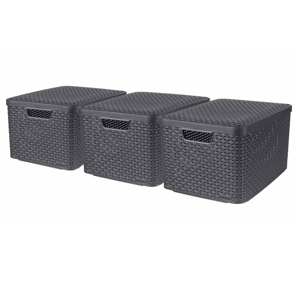 Curver Aufbewahrungsbox Aufbewahrungsboxen mit Deckel Style 3 Stk. L Anthrazit (3 St)