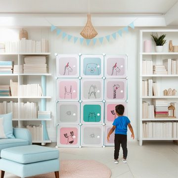 Intirilife Steckregal, 1-tlg., Kleiderschrank DIY Steckregal mit 12 Türen Kinder mit 2 Kleiderstangen