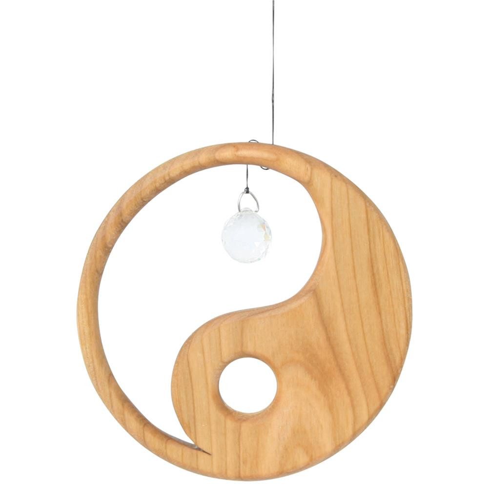Bartl Fensterbild Yin Yang, Holzhänger mit Kristall Deko Anhänger D13 cm