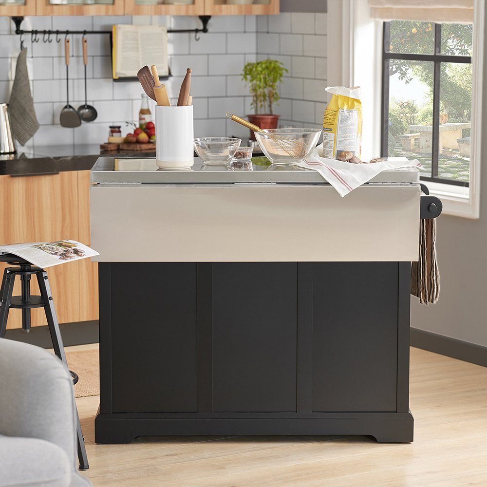 Kücheninsel schwarz Edelstahlarbeitsplatte erweiterbarer mit SoBuy Küchenschrank Küchenwagen FKW71,