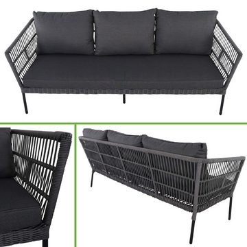 Raburg Gartenlounge-Set Loungegruppe Adina, Aluminium-Gestell in Seiden-Schwarz, (3-tlg, 1 XXL-Sofa & 2 XXL Sessel & Polster), Polster in Schiefer-Grau, Rope-Geflecht in Stein-Grau, bis 5 Personen