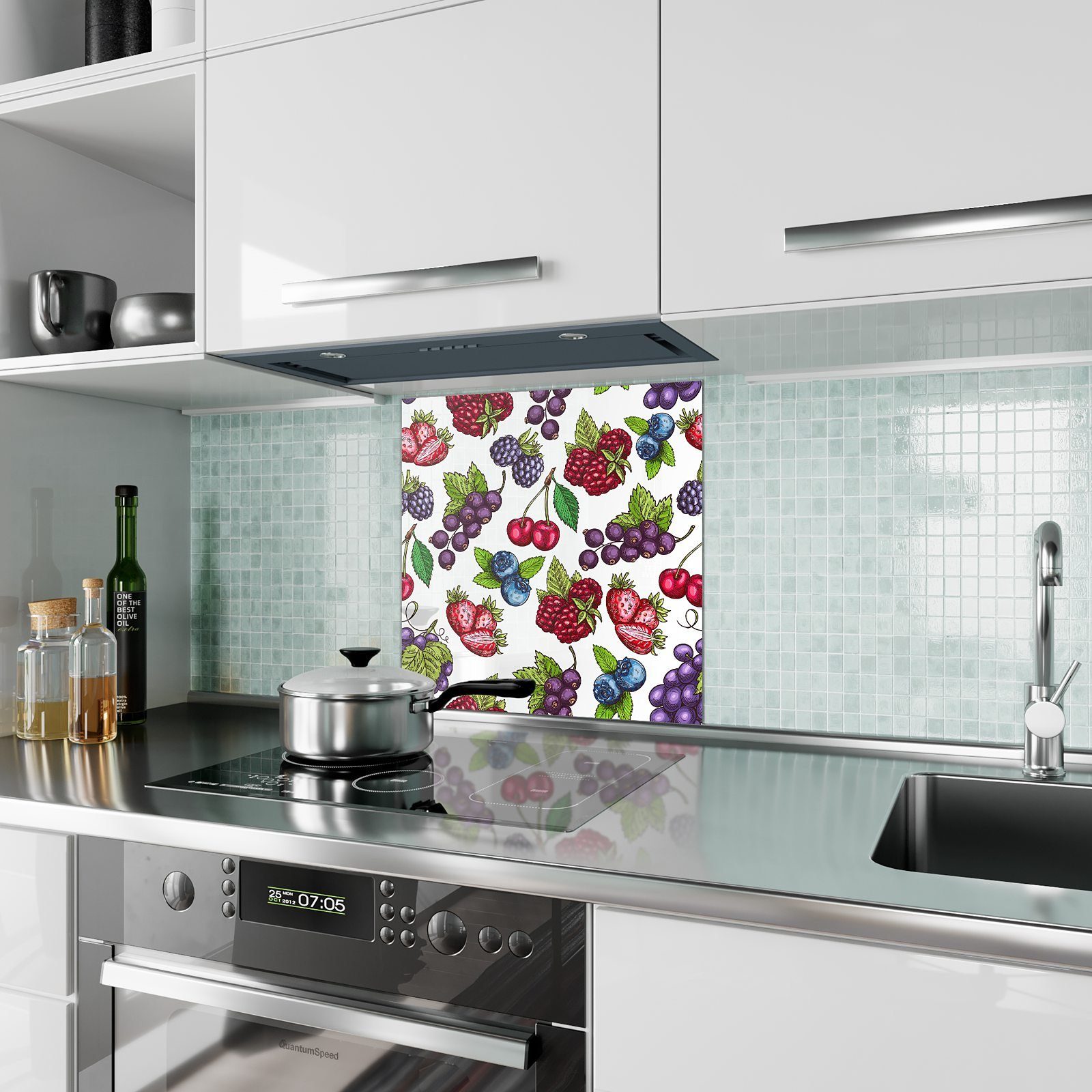 aus mit Muster Küchenrückwand Spritzschutz Primedeco Motiv Küchenrückwand Glas Beeren