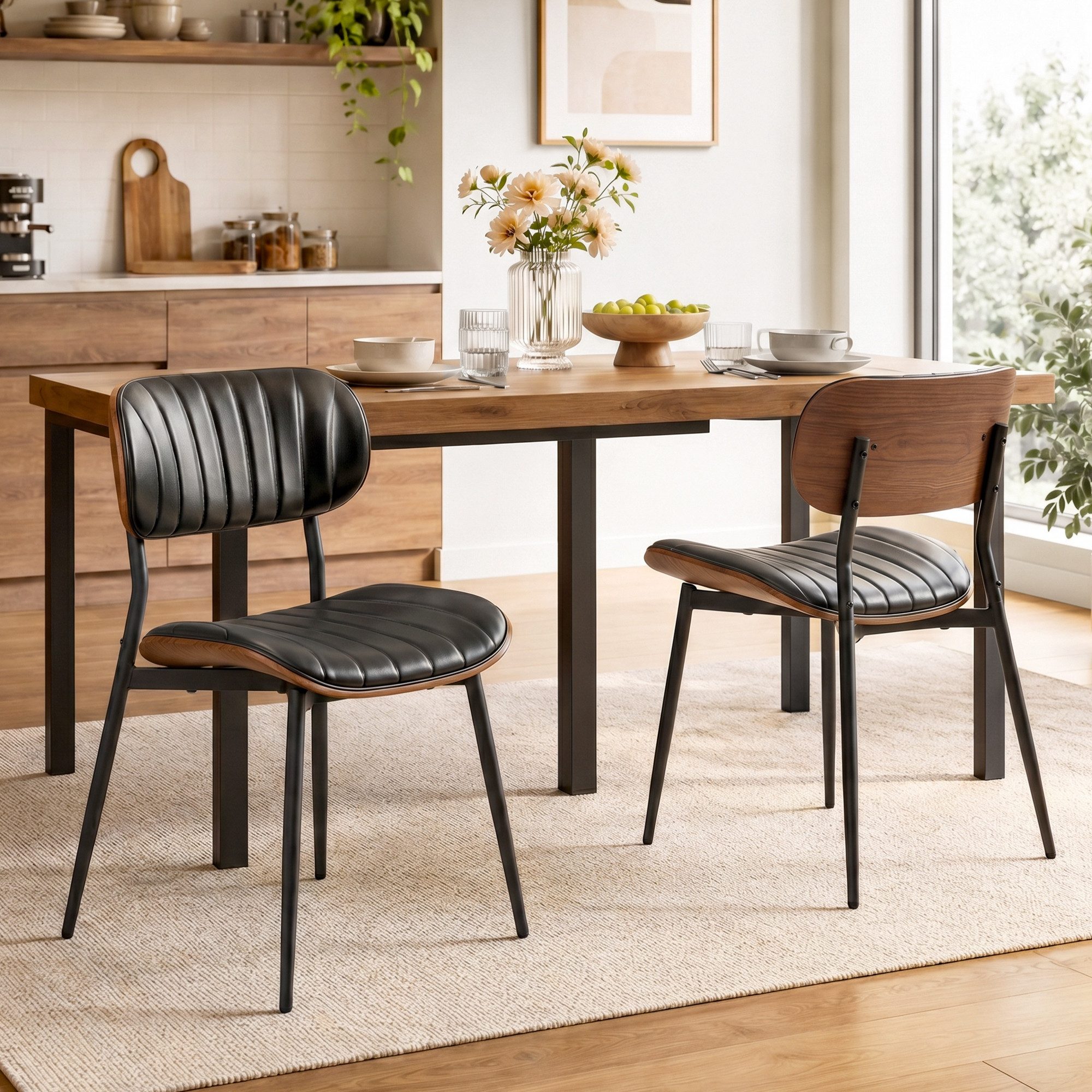 HOMCOM Esszimmerstuhl Moderne Küchenstühle Polsterstuhl mit Metallbeinen (Set, 2 St), für Esszimmer Küche Wohnzimmer Schwarz