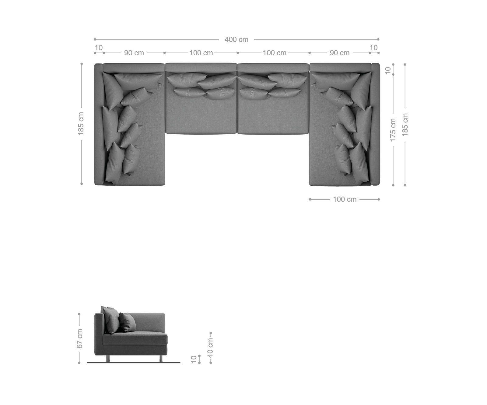 XL Clovis, Weiss Wohnlandschaft Wohnlandschaft Hellgrau DELIFE Modulsofa