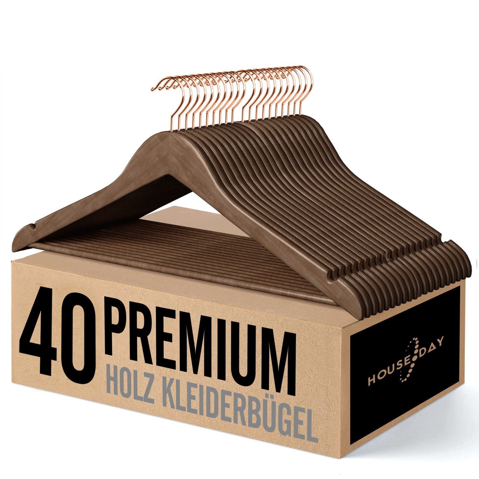 House Day Kleiderbügel Holz für Anzüge, rutschfest, (40-tlg), Kleiderbügel Holz mit 360° drehbarer Haken in Roségold