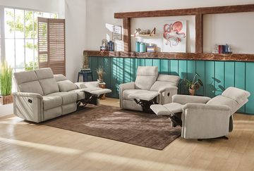 luma-home 3-Sitzer 15506, Sofa mit halbautomatischer Relaxfunktion 180 cm breit, Federkern, Wellenunterfederung, Bezug Cord, Beige