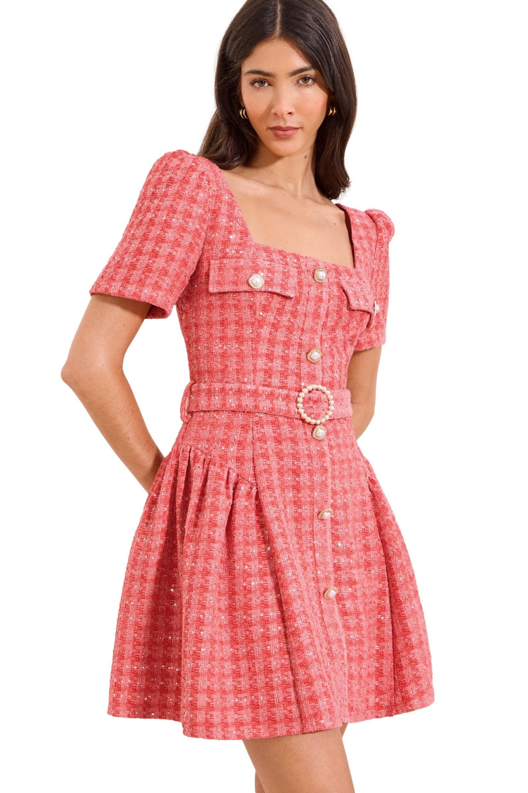 LIPSY Minikleid Lipsy kariertes Bouclé-Minikleid, Gürtel + Strass (1-tlg)