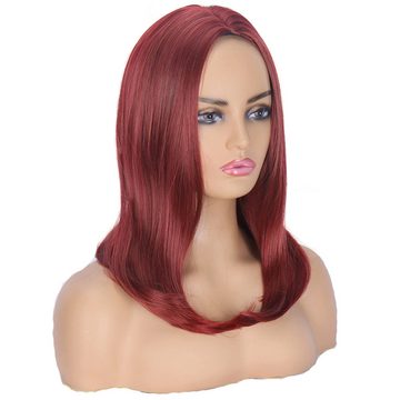 AUKUU Kostüm-Perücke Modische Perücke für Damen mit burgunderrotem kurzem, lockigem Haar innen geknöpfte Chemiefaser Wellen Vollperücke