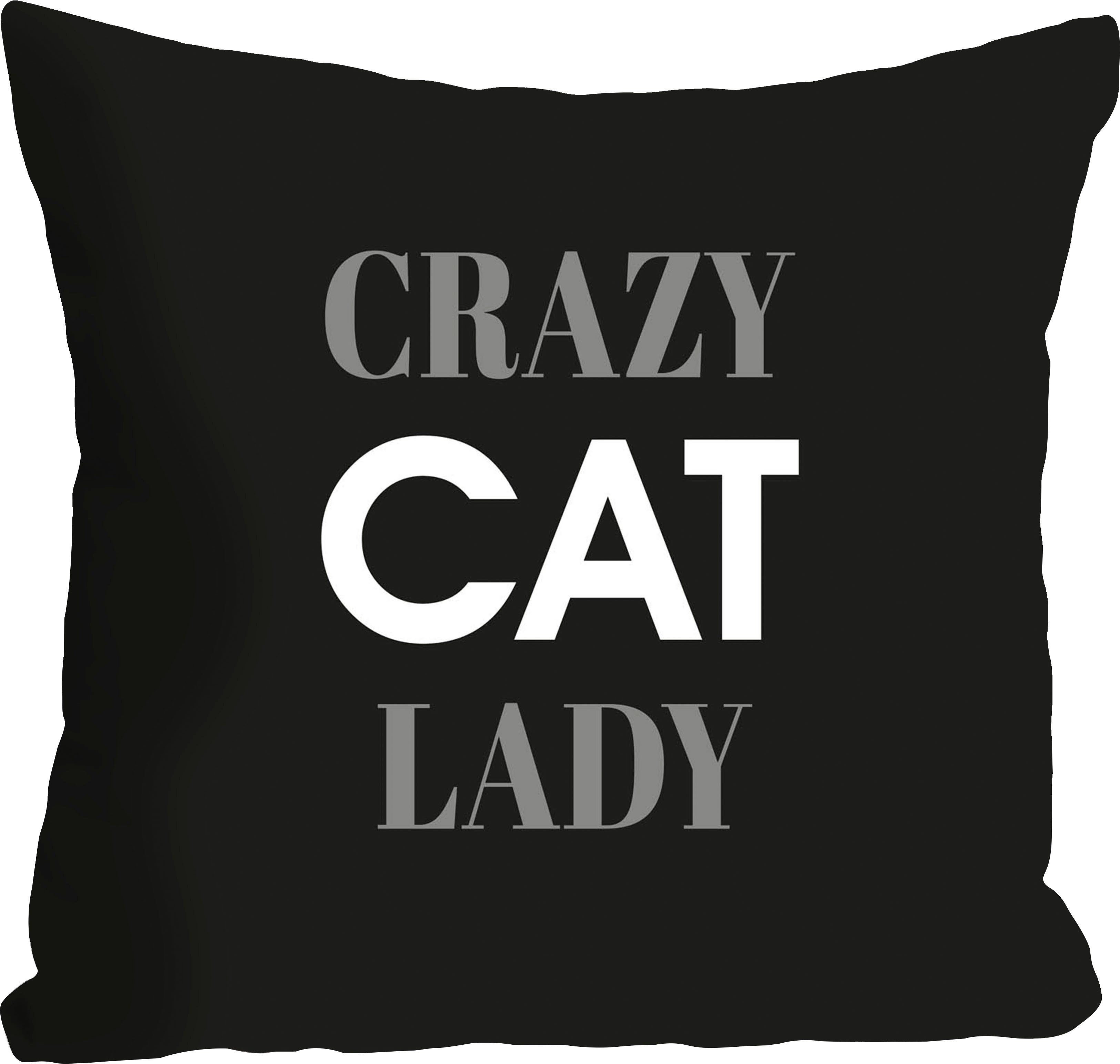 queence Dekokissen Crazy Cat Lady, 1 mit Kissenhülle Füllung, Schriftzug, Stück ohne