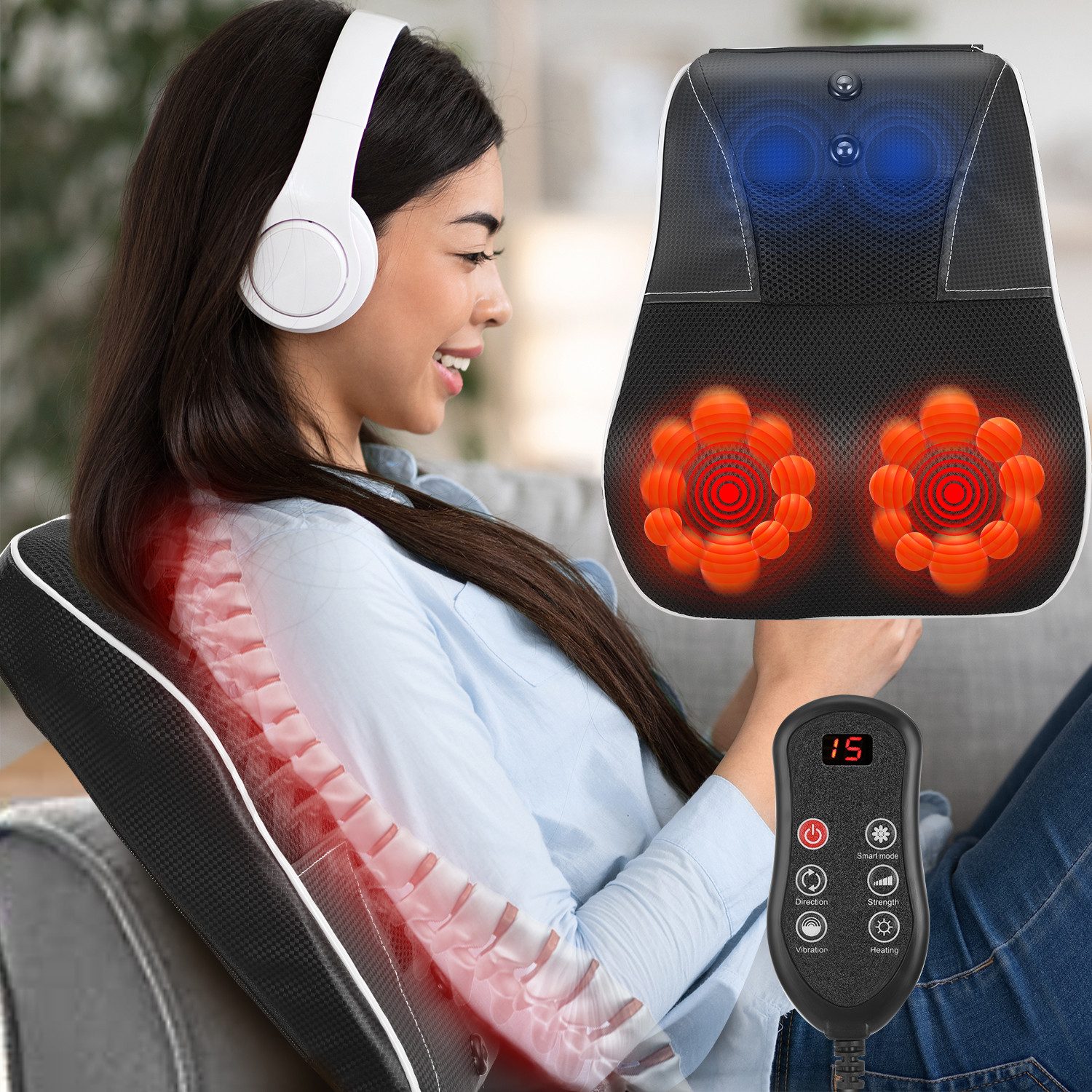 Nacken-Massagegerät 3-in-1 Nacken-Rücken-Massagegerät mit Wärmefunktion und 8 Knoten