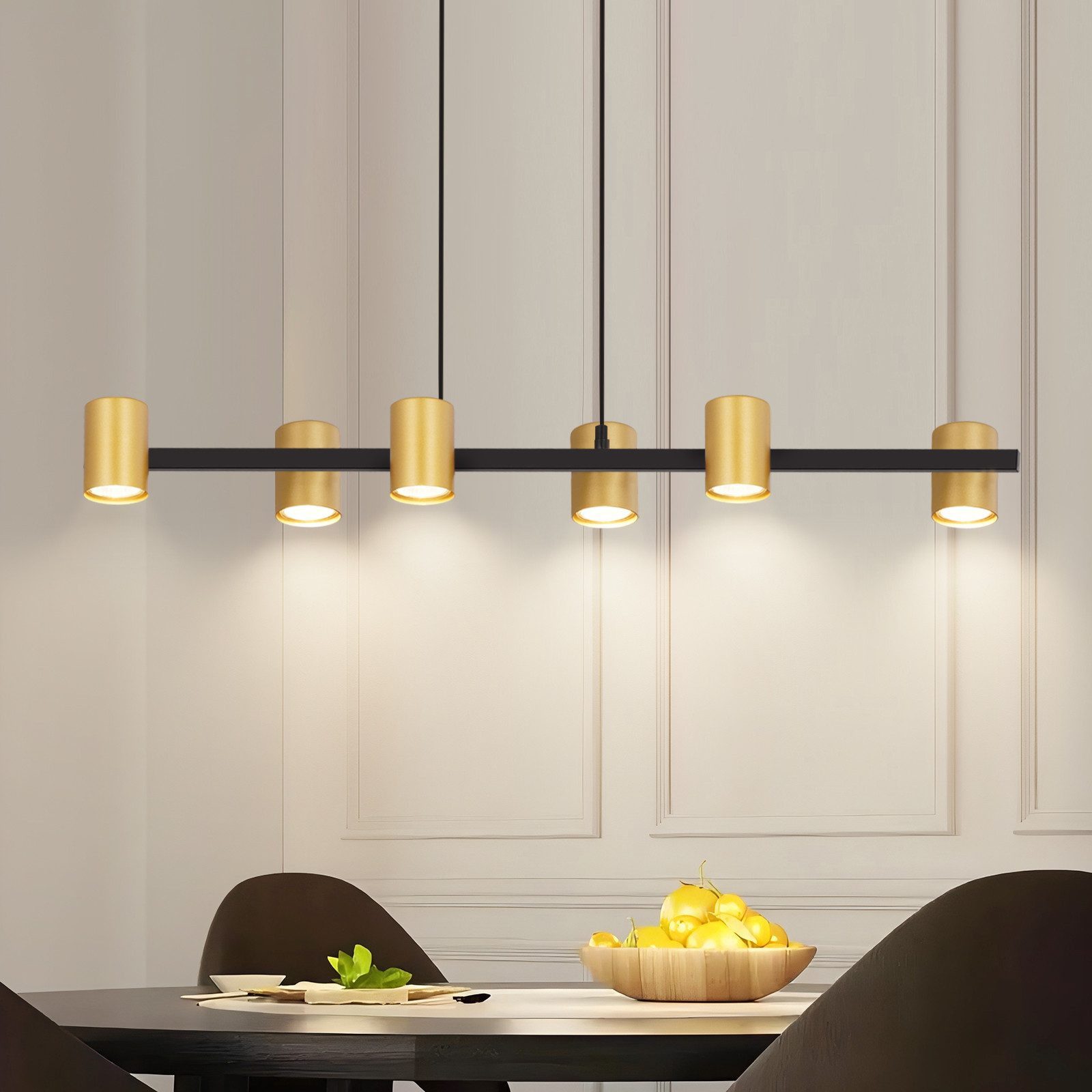 ZMH Pendelleuchte Esszimmer 6 Flammig Schwarz Gold GU10 Industrial Hängeleuchte, Glaskugel Hochwertige Design, ohne Leuchtmittel